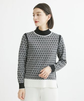 ＜GEORGES RECH (Women/小さいサイズ)＞ミックスジャガードスリットハイネックニット