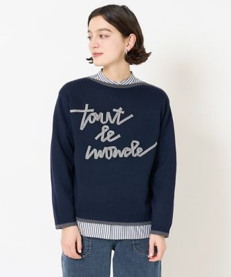 【SALE】GEORGES RECH (Women/小さいサイズ)/ジョルジュレッシュ ダブルジャガードラメテープ刺繍ロゴニット ネイビー57 トップス【三越伊勢丹/公式】