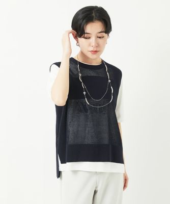バックスリットメッシュニットジレ