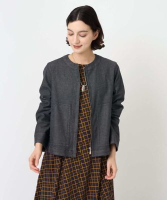 ＜GEORGES RECH (Women/小さいサイズ)＞［セットアップ対応］ノーカラーブラックデニムブルゾン