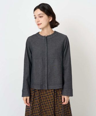 セットアップ対応］ノーカラーブラックデニムブルゾン | GEORGES RECH