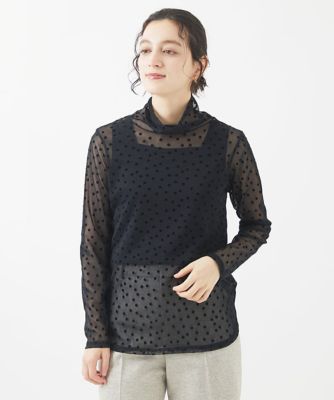 【SALE】GEORGES RECH (Women/小さいサイズ)/ジョルジュレッシュ チュールドットフロッキーハイネックプルオーバー ブラック94 トップス【三越伊勢丹/公式】