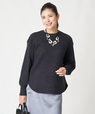 ＜GEORGES RECH (Women/小さいサイズ)＞袖ボリュームワッフルラウンドヘムカットソー