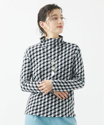 ［日本製］幾何ジャガードボトルネックカットソー