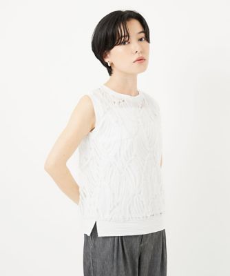 GEORGES RECH (Women/小さいサイズ)/ジョルジュレッシュ [2点セット]チュールテープ刺繍タンク付きノースリーブプルオーバー