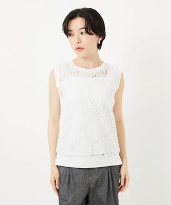 ［２点セット］チュールテープ刺繍タンク付きノースリーブプルオーバー