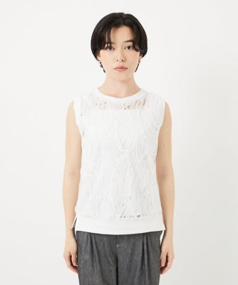 ［２点セット］チュールテープ刺繍タンク付きノースリーブプルオーバー