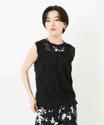 ［２点セット］チュールテープ刺繍タンク付きノースリーブプルオーバー