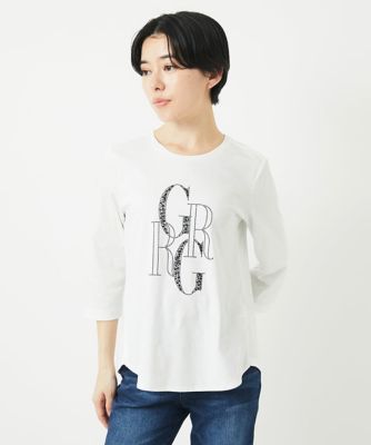 ＜GEORGES RECH (Women/小さいサイズ)＞ドライコットンビーズ刺繍ロゴ７分袖カットソー