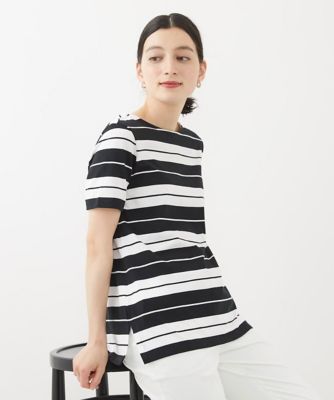＜GEORGES RECH (Women/小さいサイズ)＞［日本製］パネルボーダーボートネックカットソー