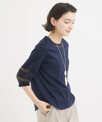 ［接触冷感］ドライコットンオーガンジー切替カットソー