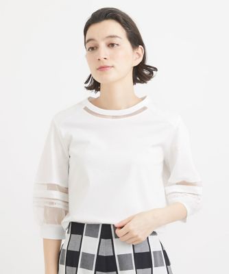 ［接触冷感］ドライコットンオーガンジー切替カットソー
