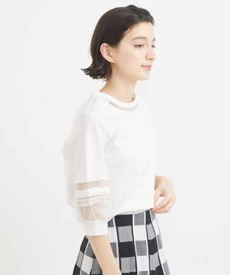 ［接触冷感］ドライコットンオーガンジー切替カットソー