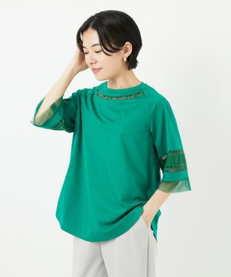 ＜GEORGES RECH (Women/小さいサイズ)＞チュールエンブロイダリー６分袖カットソー