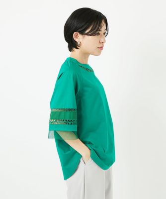 ES RECH / ジョルジュ・レッシュ チュールエンブロイダリー6分袖カットソー ジョルジュ・レッシュ GEORGES RECH チュールエンブロイダリー6