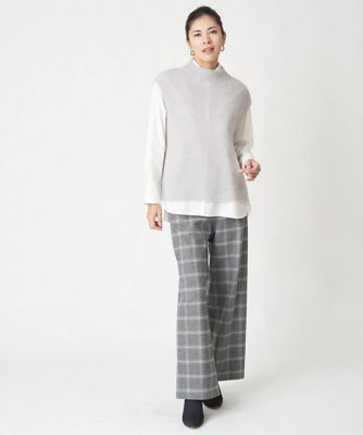 ［日本製］両面起毛チェックワイドストレートラメパンツ
