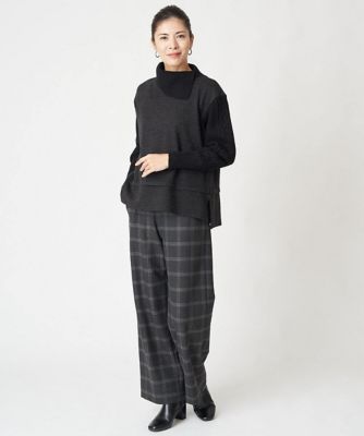 ［日本製］両面起毛チェックワイドストレートラメパンツ