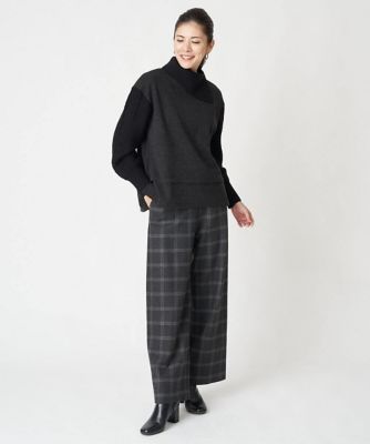 ［日本製］両面起毛チェックワイドストレートラメパンツ