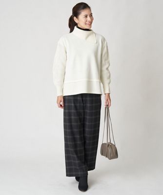 ［日本製］両面起毛チェックワイドストレートラメパンツ