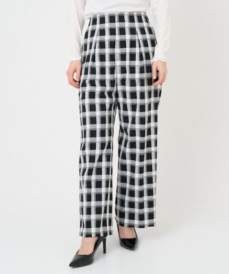 ［日本製］ブロックチェックハイウエストタックワイドパンツ