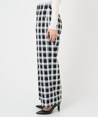 ［日本製］ブロックチェックハイウエストタックワイドパンツ