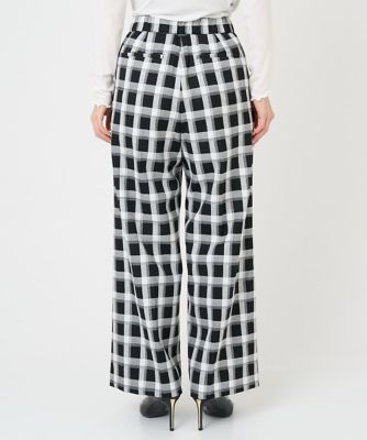 ［日本製］ブロックチェックハイウエストタックワイドパンツ