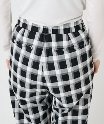 ［日本製］ブロックチェックハイウエストタックワイドパンツ