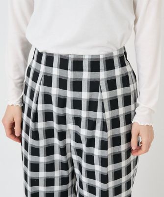［日本製］ブロックチェックハイウエストタックワイドパンツ