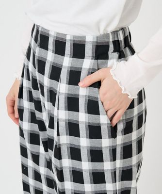 ［日本製］ブロックチェックハイウエストタックワイドパンツ