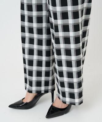 ［日本製］ブロックチェックハイウエストタックワイドパンツ