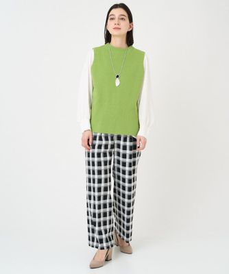 ［日本製］ブロックチェックハイウエストタックワイドパンツ