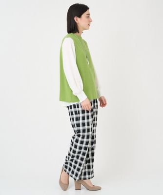 ［日本製］ブロックチェックハイウエストタックワイドパンツ