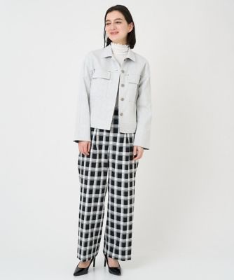 ［日本製］ブロックチェックハイウエストタックワイドパンツ
