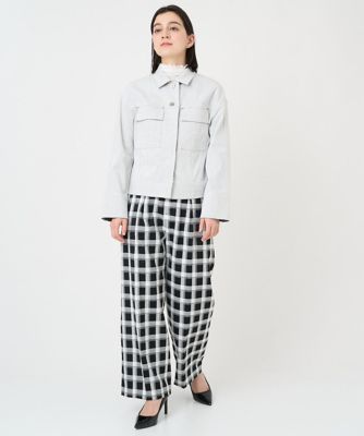 ［日本製］ブロックチェックハイウエストタックワイドパンツ