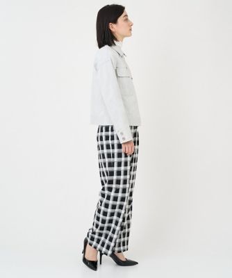 ［日本製］ブロックチェックハイウエストタックワイドパンツ