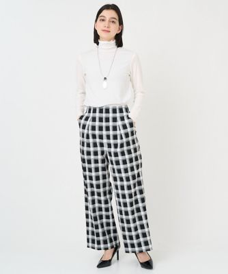 ［日本製］ブロックチェックハイウエストタックワイドパンツ