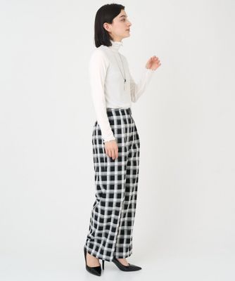 ［日本製］ブロックチェックハイウエストタックワイドパンツ