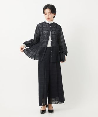 【セットアップ対応】幾何ボーダーレースプリーツワイドパンツ