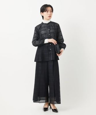 【セットアップ対応】幾何ボーダーレースプリーツワイドパンツ