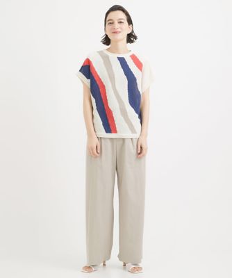 日本製／セットアップ対応］リネンピンストライプワイドパンツ