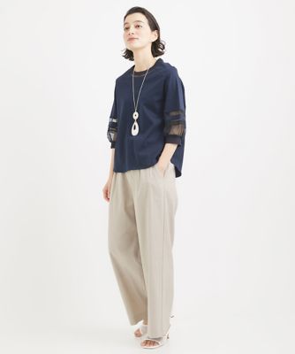 日本製／セットアップ対応］リネンピンストライプワイドパンツ