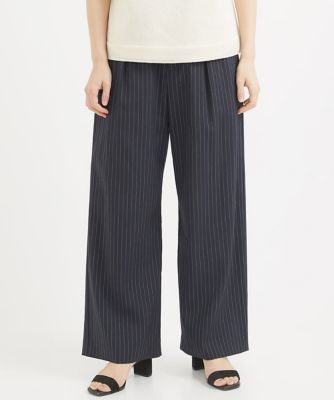 日本製／セットアップ対応］リネンピンストライプワイドパンツ