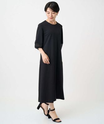 ［接触冷感］　［日本製］ストレッチランタンスリーブナローワンピース