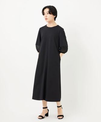 ［接触冷感］　［日本製］ストレッチランタンスリーブナローワンピース