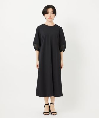 ［接触冷感］　［日本製］ストレッチランタンスリーブナローワンピース