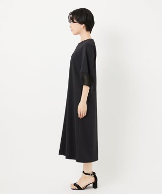［接触冷感］　［日本製］ストレッチランタンスリーブナローワンピース