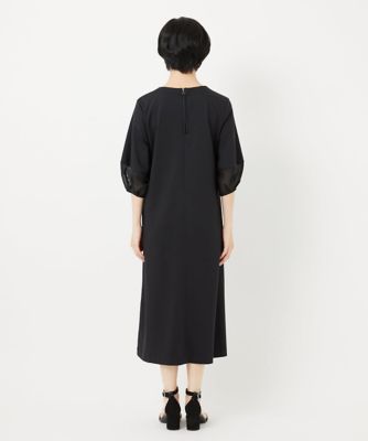 ［接触冷感］　［日本製］ストレッチランタンスリーブナローワンピース