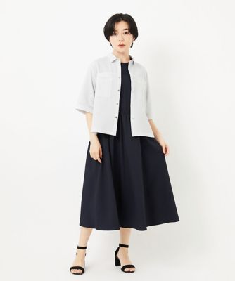 ［接触冷感］　［日本製］ストレッチランタンスリーブナローワンピース