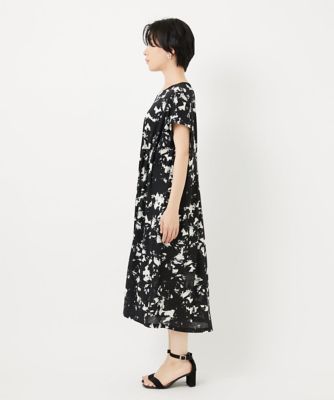 ［日本製］ブラッシュパターンフレンチスリーブワンピース
