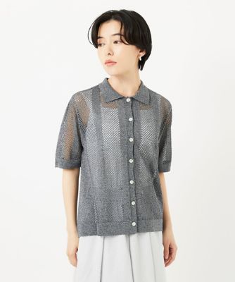 ラメ襟付きシアーメッシュニット羽織